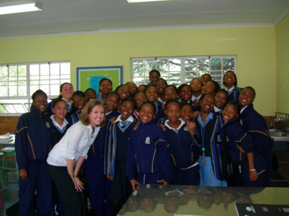 Lisa with her class in South Africa